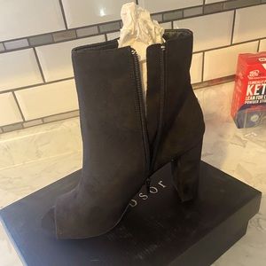 Open toe black booties size 10
